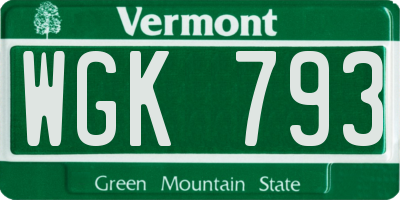 VT license plate WGK793
