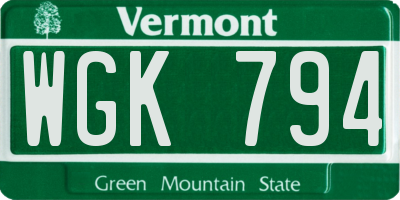 VT license plate WGK794