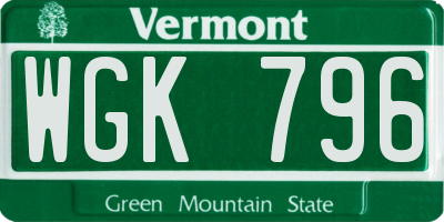 VT license plate WGK796