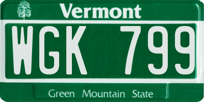 VT license plate WGK799