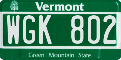 VT license plate WGK802