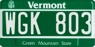 VT license plate WGK803