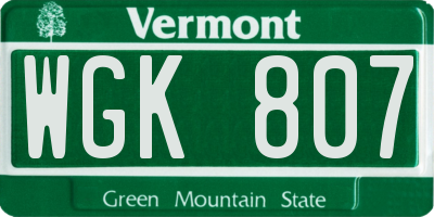 VT license plate WGK807