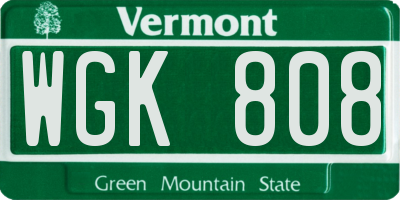 VT license plate WGK808