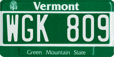 VT license plate WGK809