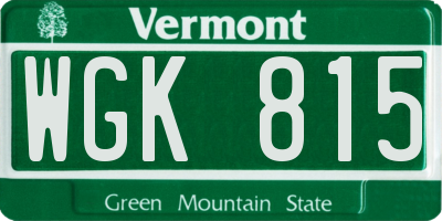 VT license plate WGK815