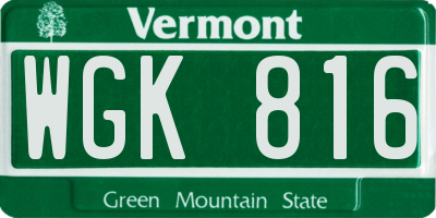 VT license plate WGK816