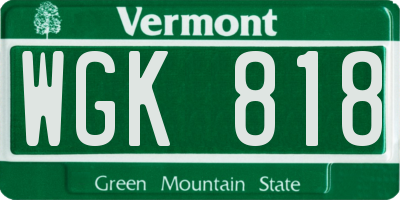 VT license plate WGK818