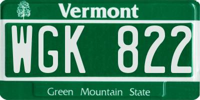 VT license plate WGK822