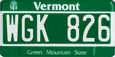 VT license plate WGK826