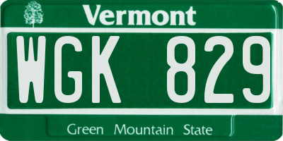 VT license plate WGK829