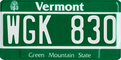 VT license plate WGK830