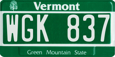 VT license plate WGK837