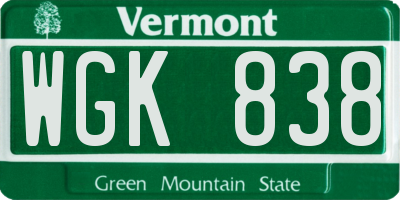 VT license plate WGK838