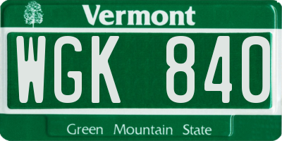 VT license plate WGK840
