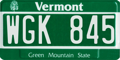 VT license plate WGK845