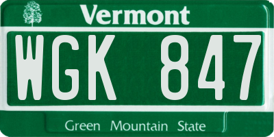 VT license plate WGK847