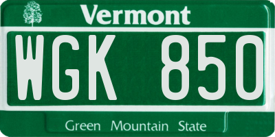 VT license plate WGK850