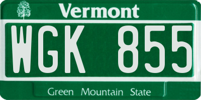 VT license plate WGK855
