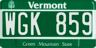 VT license plate WGK859