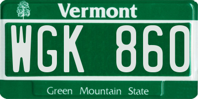VT license plate WGK860