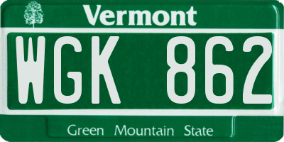 VT license plate WGK862