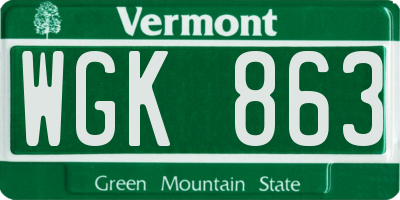 VT license plate WGK863
