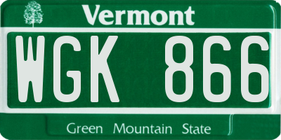 VT license plate WGK866
