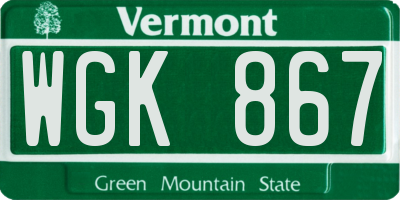 VT license plate WGK867