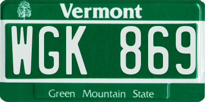 VT license plate WGK869