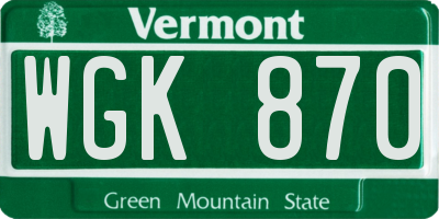 VT license plate WGK870