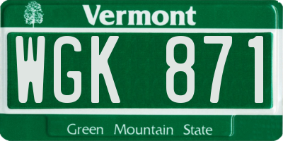 VT license plate WGK871