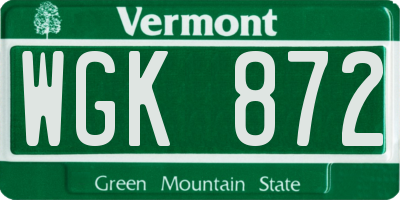 VT license plate WGK872