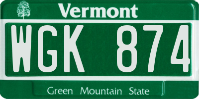 VT license plate WGK874