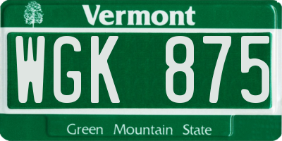 VT license plate WGK875