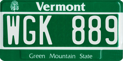 VT license plate WGK889