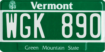 VT license plate WGK890