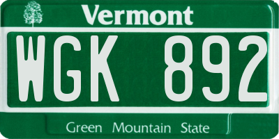 VT license plate WGK892