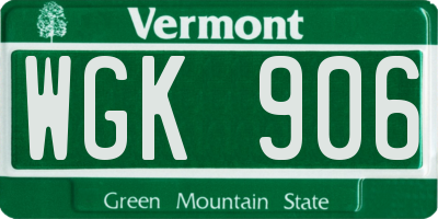 VT license plate WGK906