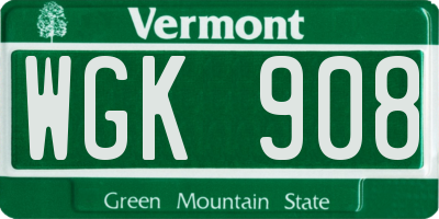 VT license plate WGK908