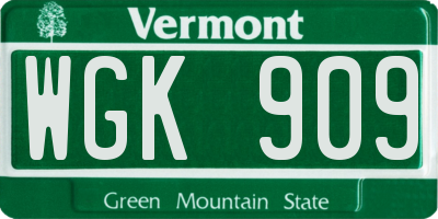 VT license plate WGK909