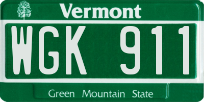 VT license plate WGK911