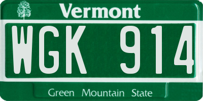 VT license plate WGK914
