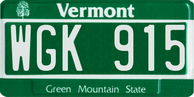 VT license plate WGK915