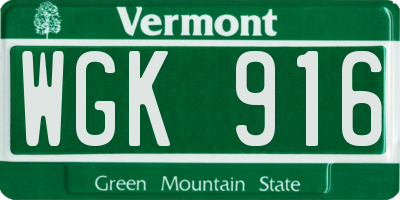 VT license plate WGK916