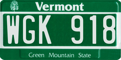 VT license plate WGK918