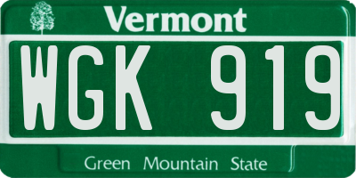 VT license plate WGK919