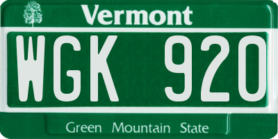 VT license plate WGK920