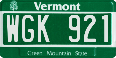 VT license plate WGK921