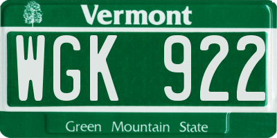 VT license plate WGK922